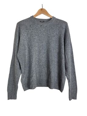 Minnie Rose Knit Cashmere Distressed Women's Crewneck Sweater in Heather Gray